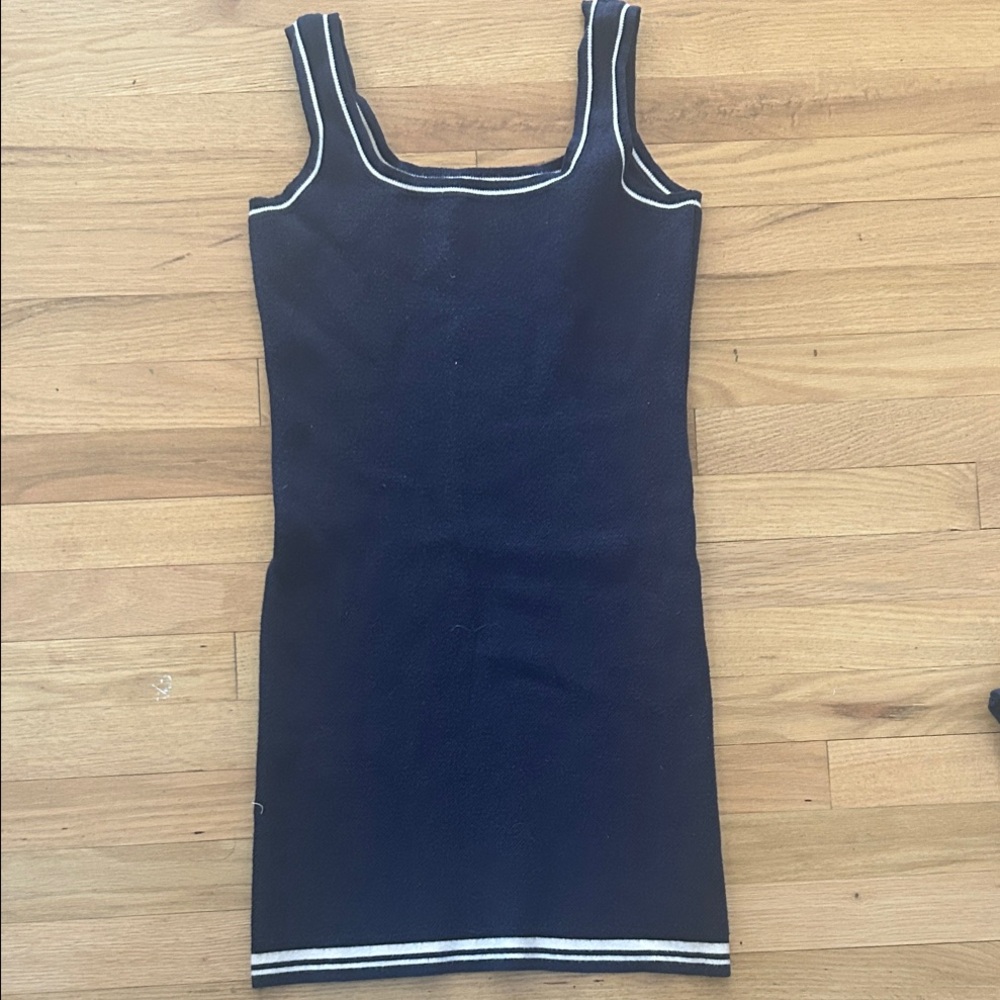 Sweater dress navy Dress with White Trim
